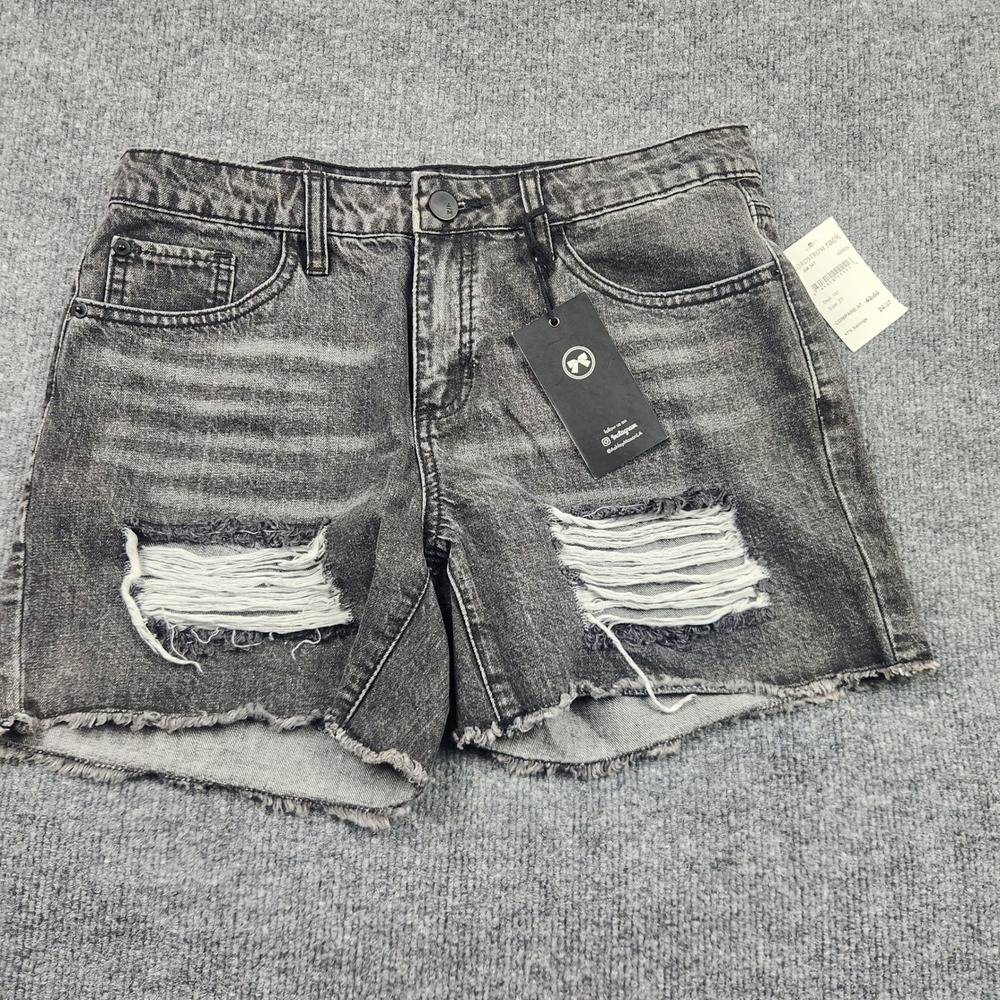 Ashley Mason‎ Womens Distressed Denim Shorts Washed Black AM-347 Size 27 NEW